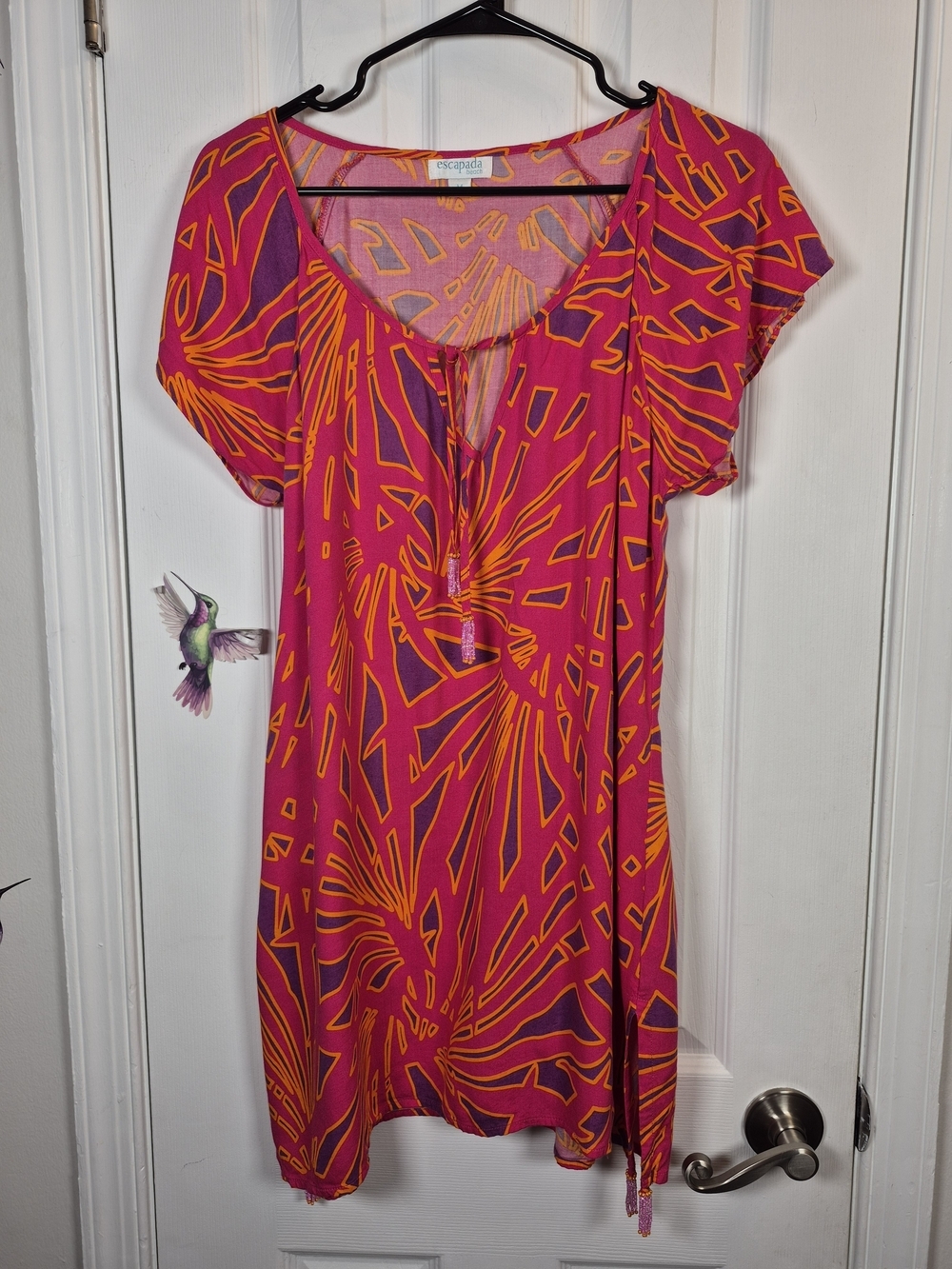 Escapada Beach Geometric Print Tunic Dress Swim Coverup Pink Orange Med